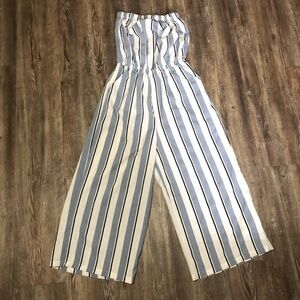 Hint of Blush Jumpsuit Women's Small Stripe Stretch Wide Leg Spring Lightweight